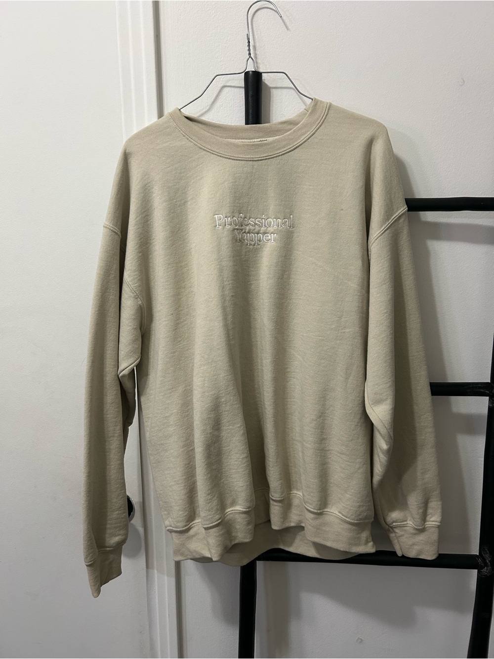 Gildan Beige Crewneck Sweater with 'Professional Yapper' Embroidery